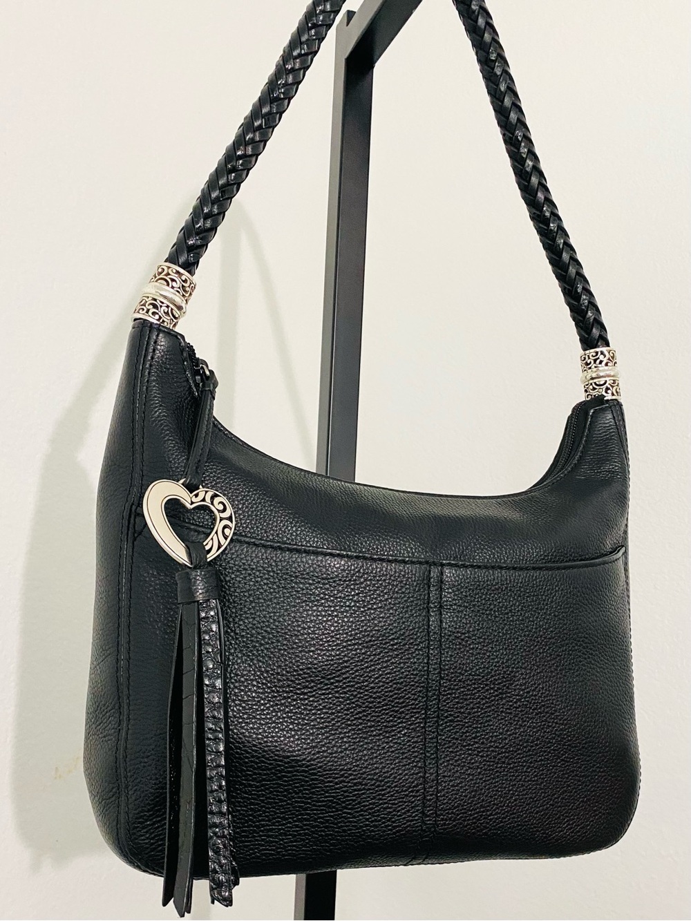 Brighton Barbados Black Leather Hobo Shoulder Bag Braided Strap Like New - Picture 5 of 16